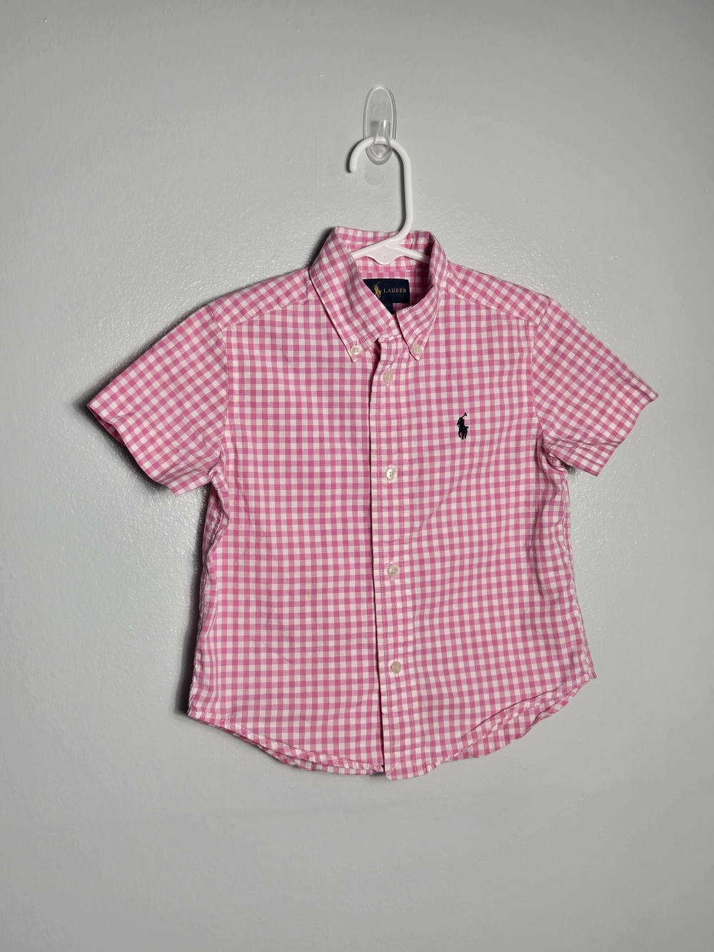 Ralph Lauren Toddler Boys Pink Gingham Short Sleeve Button Down Shirt Size 2/2T